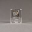 Front view of small Allure™ Acrylic Encasement Award with helicopter rotor blade encased into clear acrylic showing laser engraving.
