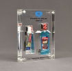 Angle view of x-large Allure™ Acrylic Encasement Award with Colgate toothpaste and mouthwash bottle encased into clear acrylic showing full color imprint.