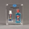 Front view of x-large Allure™ Acrylic Encasement Award with Colgate toothpaste and mouthwash bottle encased into clear acrylic showing full color imprint.