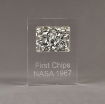 Front view of large Allure™ Floating Acrylic Encasement Award with aluminum metal shavings encased into clear acrylic showing engraved text.