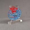 Angle view of 80 Square Inch Choice Series LaserCut™ Acrylic Award with custom shape of Monster Bash event logo and sponsors.