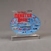 Front view of 80 Square Inch Choice Series LaserCut™ Acrylic Award with custom shape of Monster Bash event logo and sponsors.