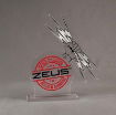 Front view of 25 Square Inch Premiere Series LaserCut™ Acrylic Award with custom shape of Zeus Game Changer Intelligent Diagnostics Logo.