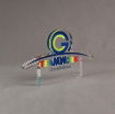 Angle view of 65 Square Inch Elite Series LaserCut™ Acrylic Award with custom shape of TEAMWORK Excellence logo.