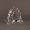 Angled view of mini Lucite® award highlighting etched details and geometric mountain-inspired form