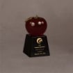 Small red apple award mounted on a black base with a gold engraved plate for school awards, recognition, or appreciation events.