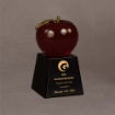 Oversized red apple trophy on a glossy black base with custom gold imprint—an impressive choice for top-tier recognition awards.