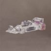 Clear Lucite® Indy Car embedment with etched branding, aerodynamic detail, and custom logo on display against a neutral backdrop.