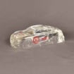Sleek Lucite® stock car award shown from an angled view, capturing the detailed design and brilliant embedded logo display.